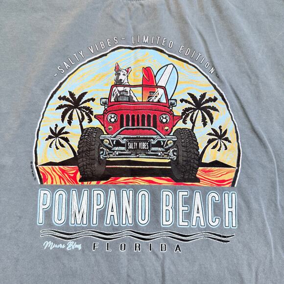 Vtg Tribe Steel Blue Salty Vibes Pompano Beach Muscle Tee Shirt Men's Size 2XL - Picture 3 of 5